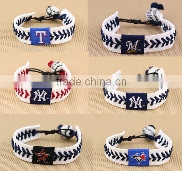 U.S. Major League Baseball leather braided bracelet, baseball sports leather bracelet,custom logo leather bracelet for promotion