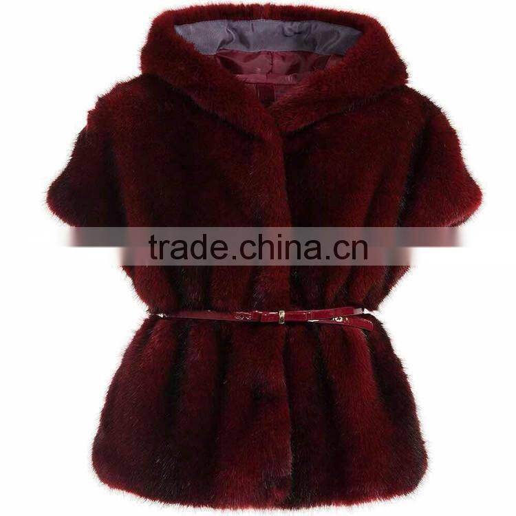 Becautiful Short Bat-wing Sleeve Design Soft Winter Girls Fur Coat
