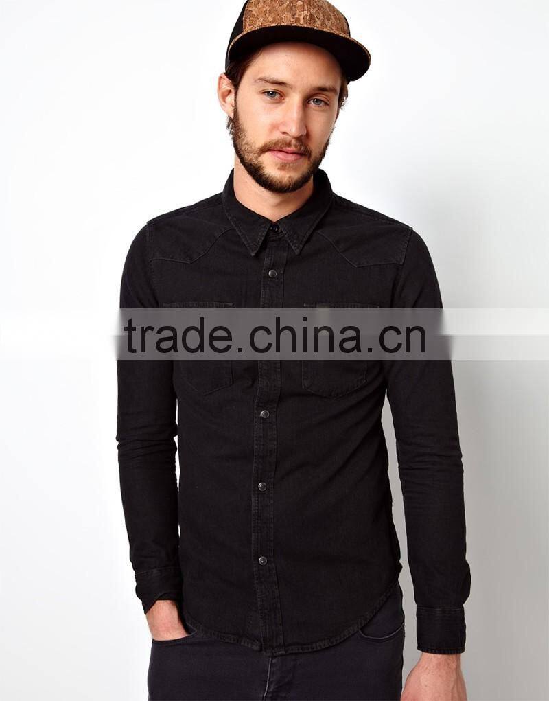 Western Slim Fit Pitch Black Denim Shirt