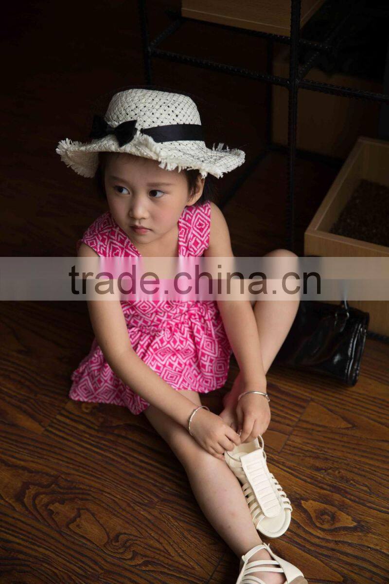COOL KID ZONE 2016 summer children girl print V neck chiffon short sleeveless dresses design girl dress