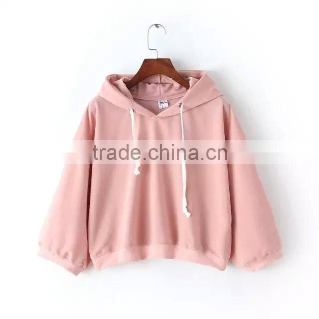 2016 wholesale womens hoodies plain pullover with adjustable drawstring