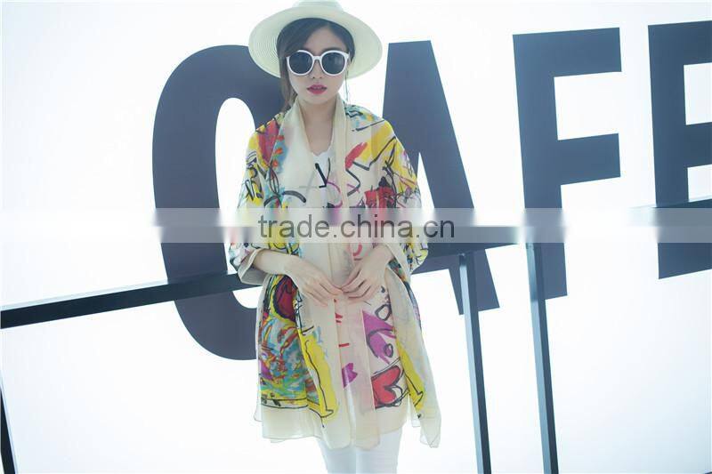 2016 Women Winter Long Scarf Shawl Spring Autumn Female Blue Silk Scarves Printed Summer Silk Beach Cover