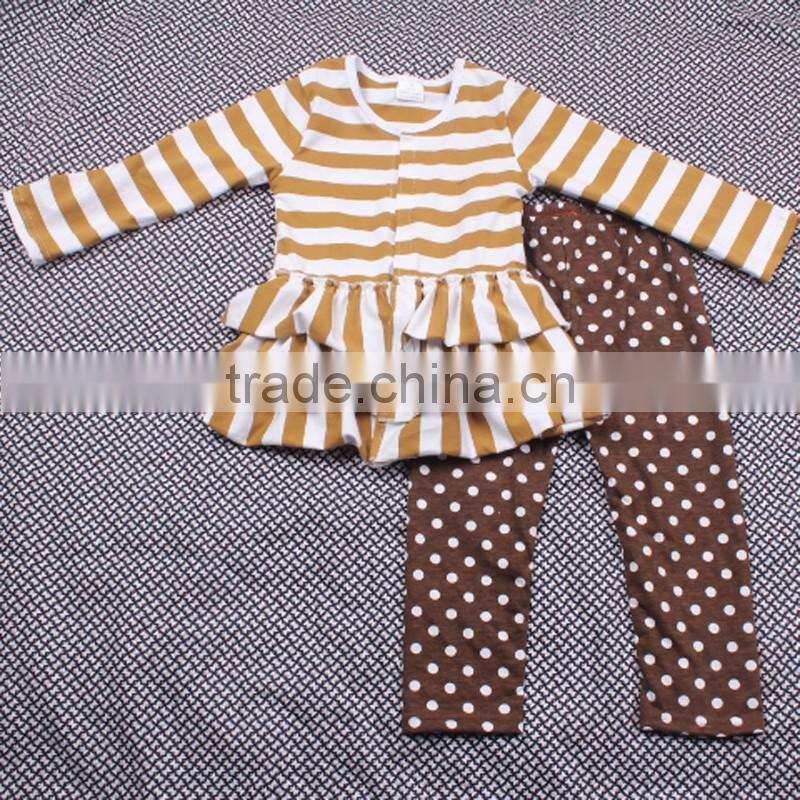Mustard White Stripy Cardigan And Coffee Polka Trousers Girl Sweet Spring Clothing sets LBYTZ001-40