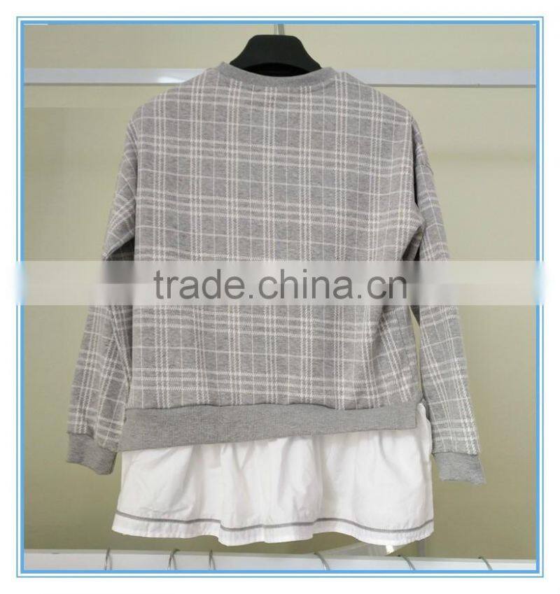 Kids Custom Fake Two Pieces Crewneck Sweatshirt Two Colors Sweatshirts Hoodies Girls Top Check Shirt