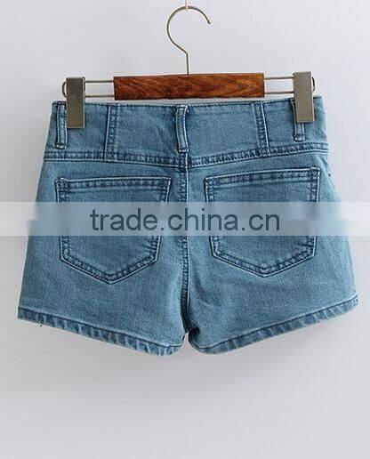 EY0613P Europe Style 2017 Ladies High Waist Washed Denim Shorts