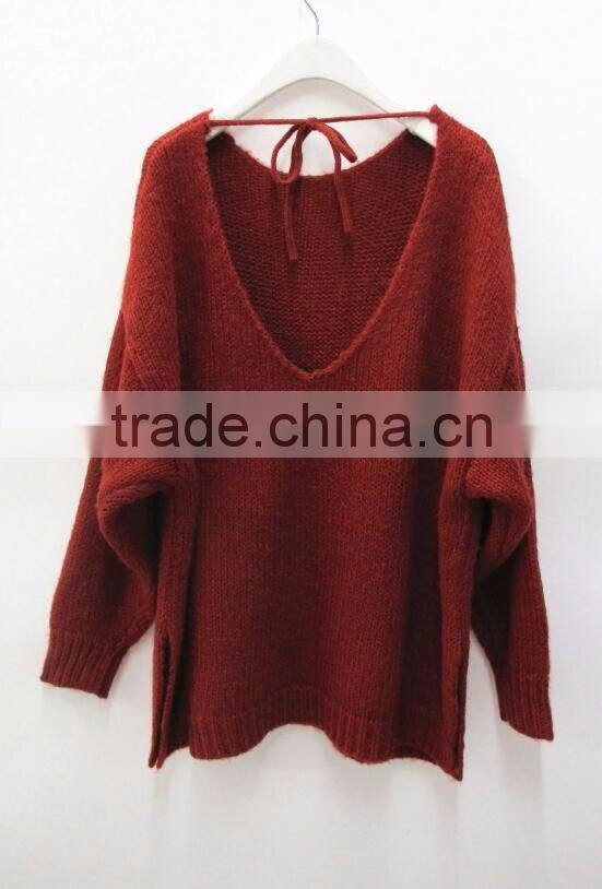 Runwaylover New Design 2017 Ladies Fashion Backless Wool Pullover Sweaters