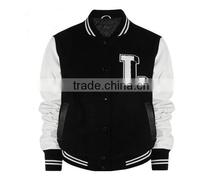 LZ336 50% wool, 50% viscose varsity jacket with leather sleeves