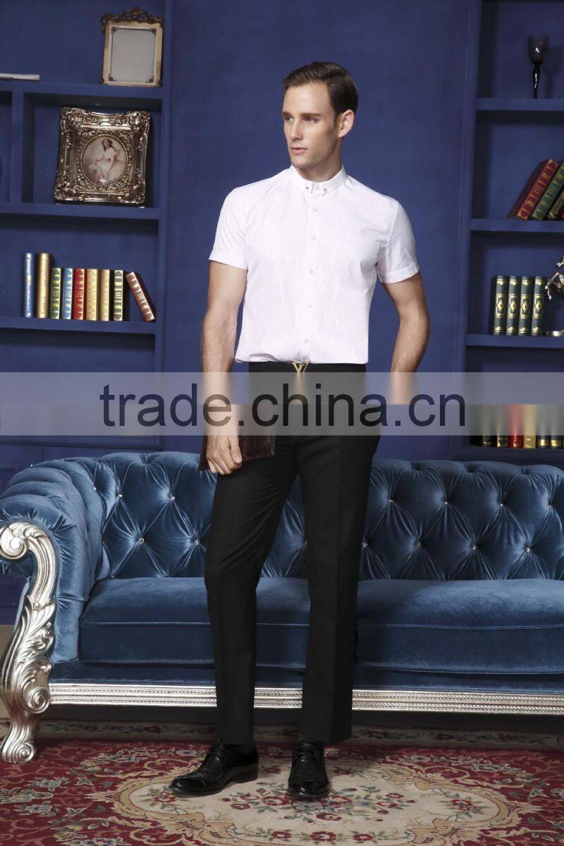 Mens Tailor Dress Shirts Banded Collar Shirts Poly Cotton Shirt for Men