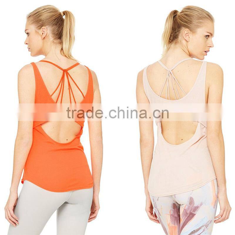 Wholesale back cutout dropped armholes stringer loose yoga gym tank top