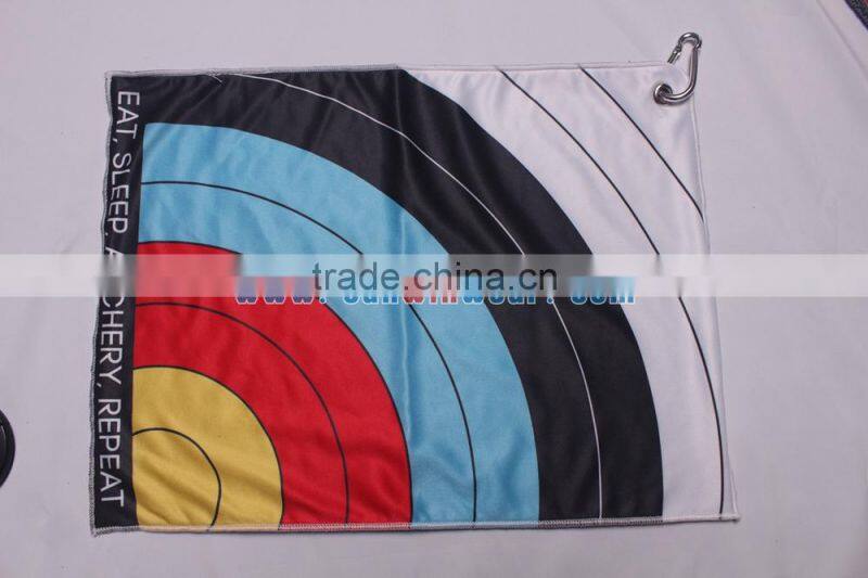 High quality custom sublimated microfiber golf towel with hook wholesale