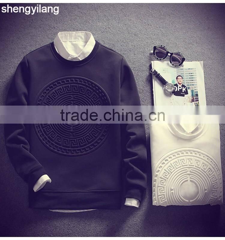 Korean space cotton 200gsm t shirt embossed round neck slim fit mens streetwear t shirt/sweatshirt clothing men