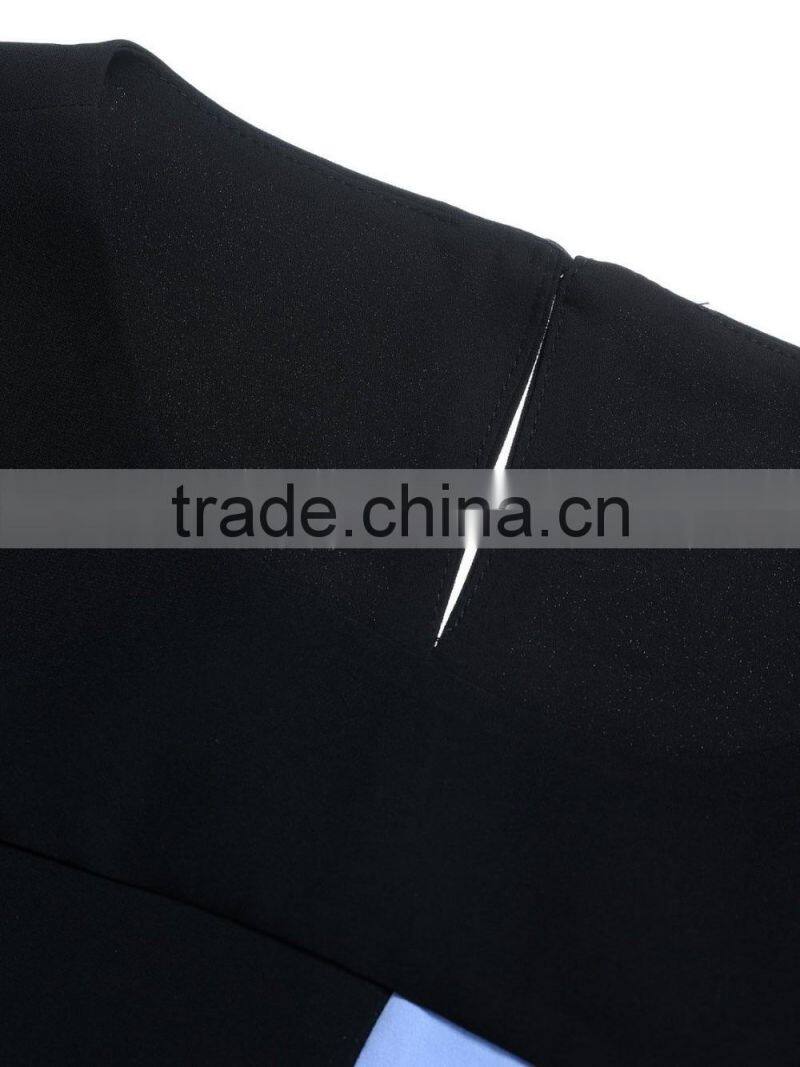 Womens black and blue contrast color chiffon sleeveless simple blank dress