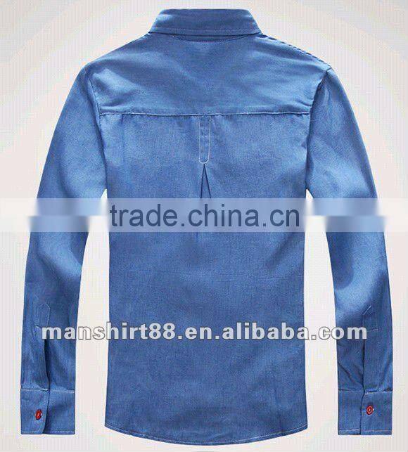 European American style Light blue 100% Organic cotton Denim Retro Cowboy shirt for men with S,M,L,XL,XXL