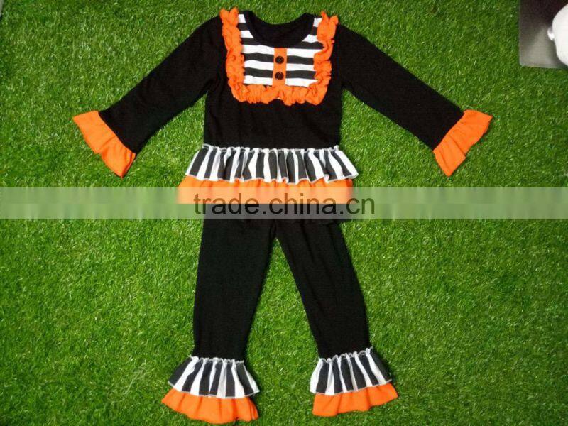 Fall Baby Clothes Girls Orange Top and Pant Ruffle Outfits For Kids in Halloween
