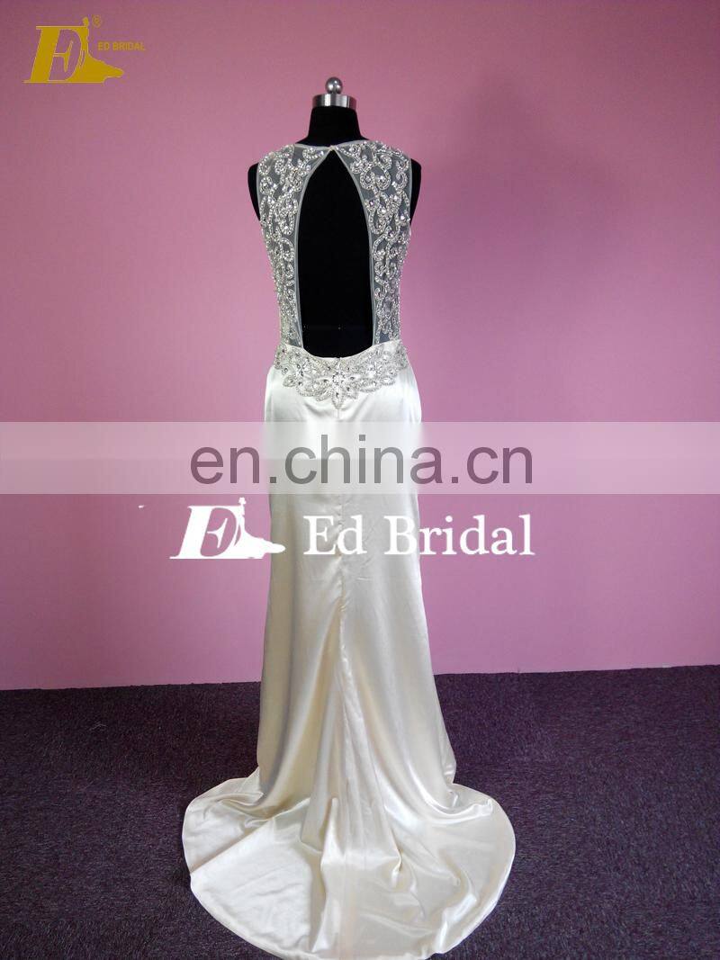 Stunning Beaded Sleeveless Cutout Neckline Open Back Sexy Patterns Long Prom Dress For Girls