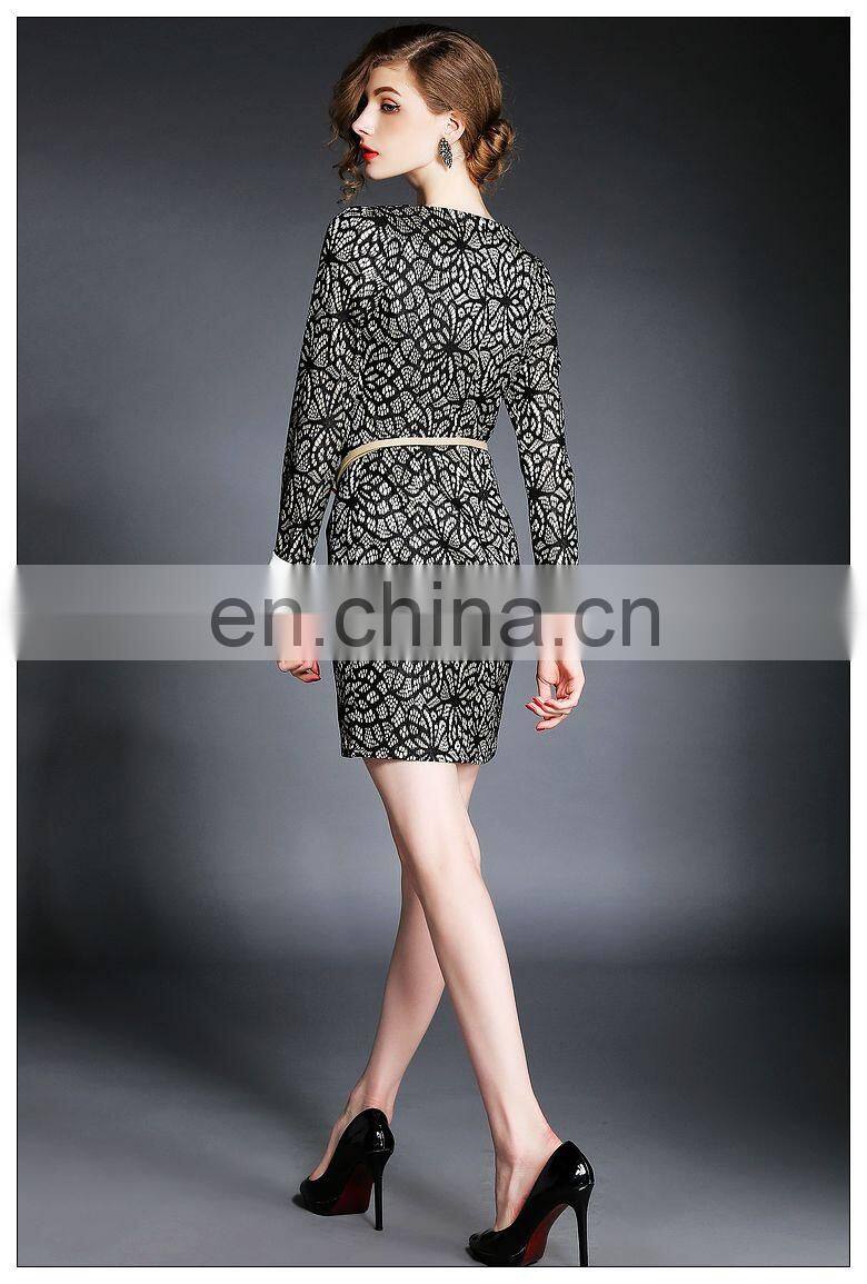 High quality ladies black lace bodycon dress, long sleeve lace dress wholesale