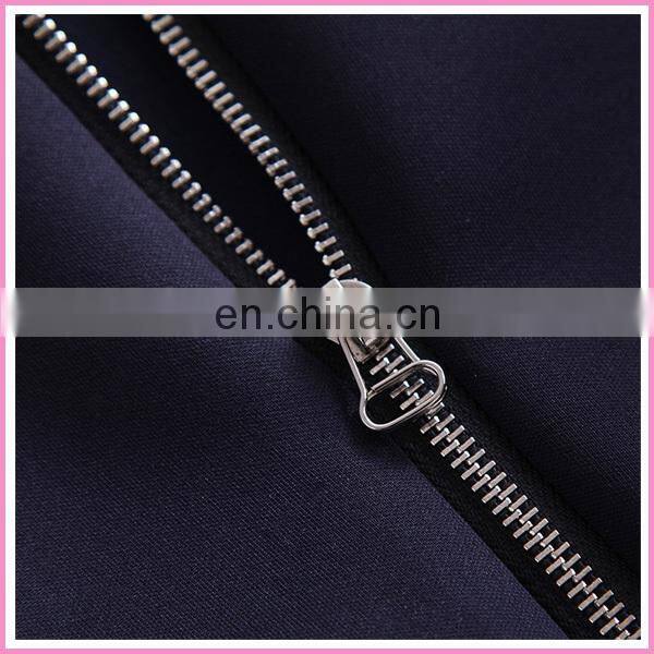 Fashion design patched long sleeve belted dress with front zipper