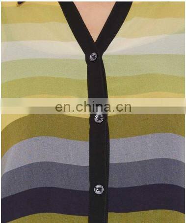 Fashion New Women Clothes Tops loose Perspective Sexy Sheer Chiffon Collar Neck Strip Print Style Shirts For Women