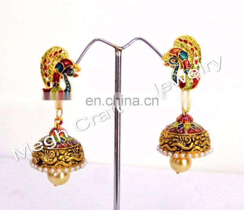 Traditional earring, Peacock style jhunki, partywear bali, copper, heavy earring for any occassion, latest, antique jewelry