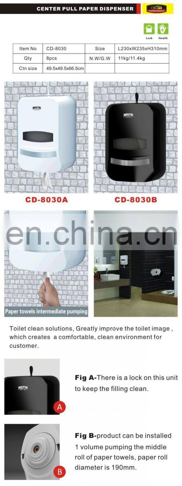 Commercial New Design Hand paper towel dispenser,centre pull hand paper dispenser,toilet jumbo roll paper holders CD-8030B