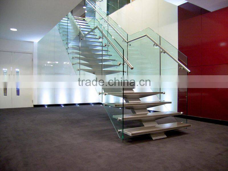 N119 Creater House Wood Glass Stairs, Manufacturer Customied Glass Staircase, Hot Sale Straight Floating Glass Wood Stairs