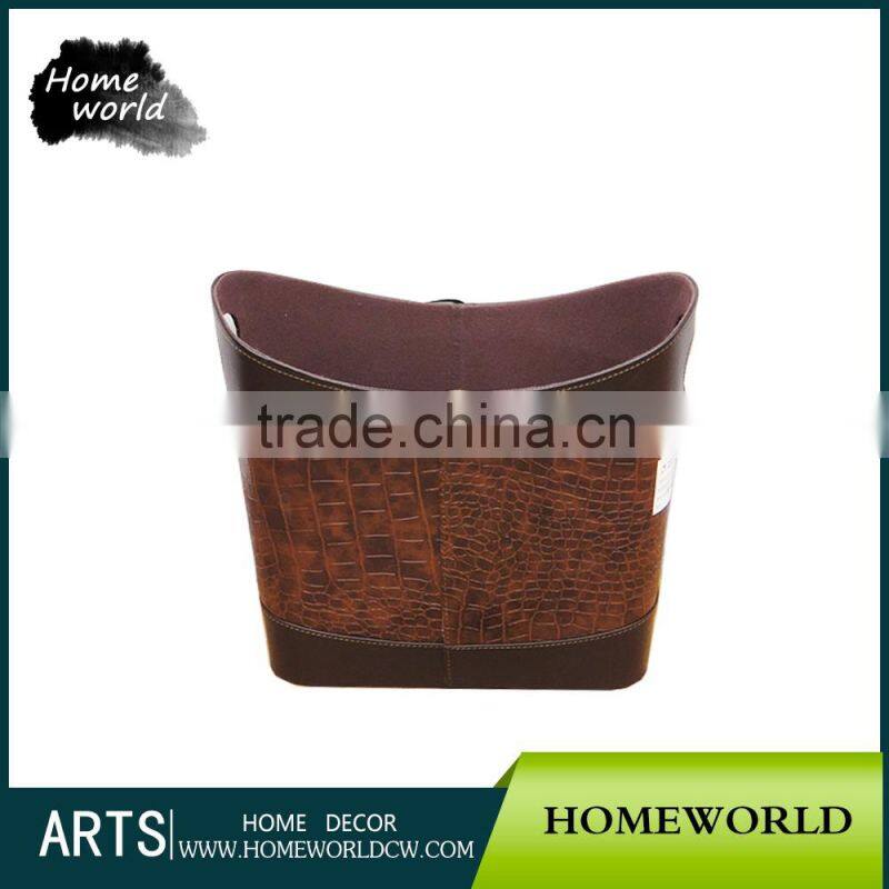 Red Color Lattice Stitching Crocodile Magazine Leather Kitchen Storage Basket