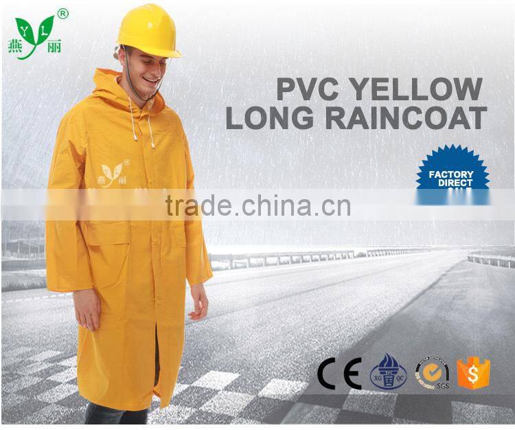 YANLI good breathable PVC long raincoat with hood and air hole