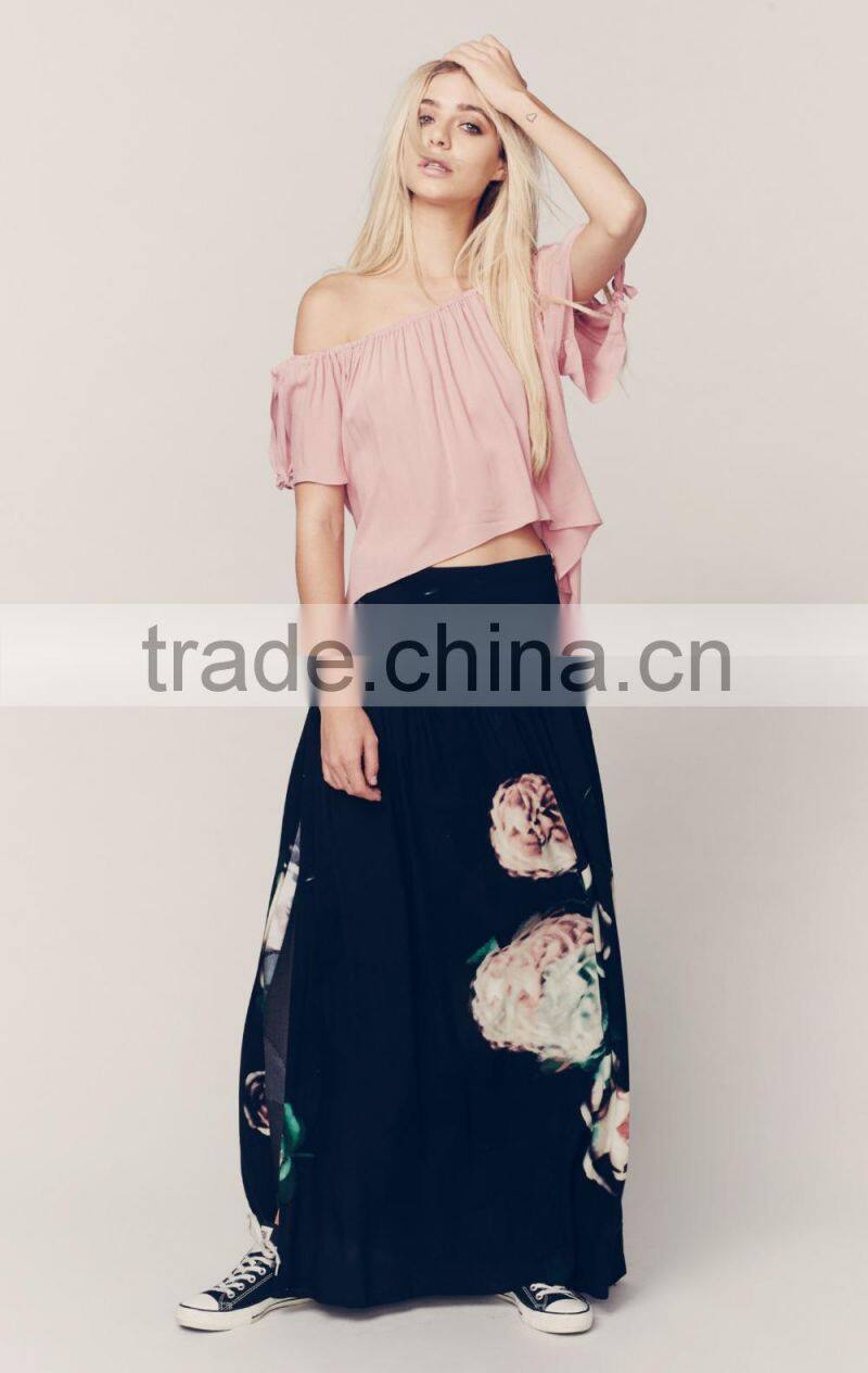 Ladies Lightweight 100% Rayon Off Shoulder Pink Tops