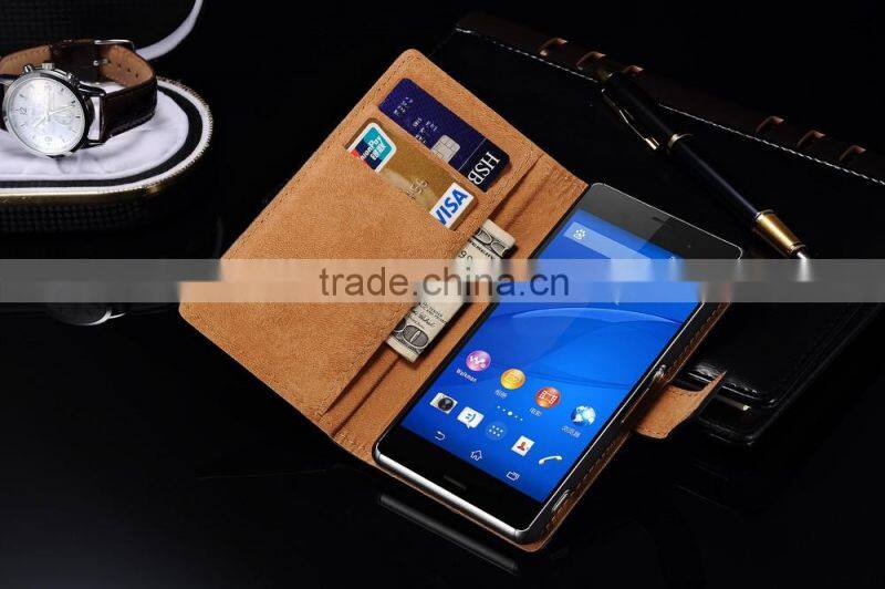 Quality pu leather wallet design cell phone case for Sony Z3