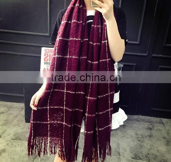 New Style Winter Ladies Fashion Tassel Woven Wool Plaid Shawl