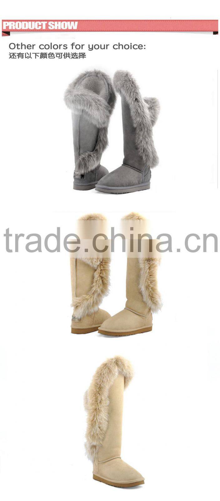 2015 factory direct fashion fox fur high heels snow boots women
