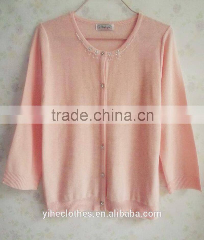 Fashion colorful knitting sweater top crew neck cardigan for lady's wear