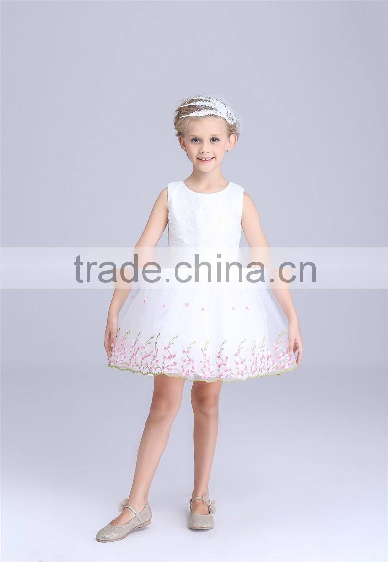 floral embroidered children girl dress butterfly knot princess baby girl dress OEM service
