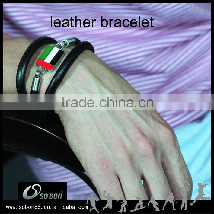 personalized three rope leather bangle metal red white blue flag