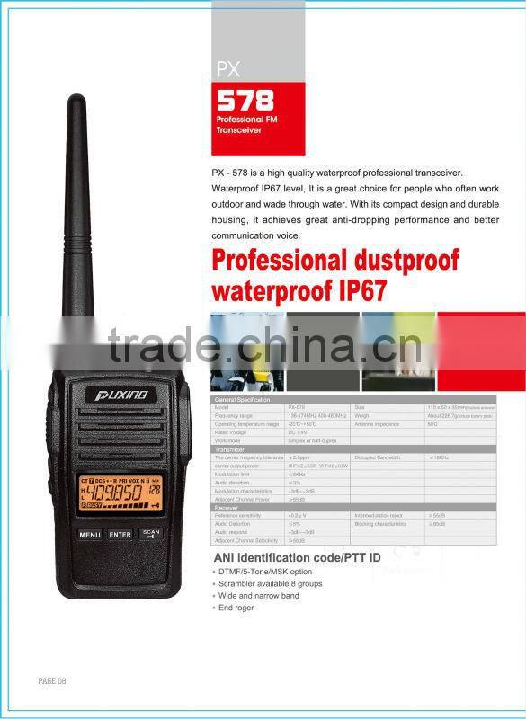 true IP67 walkie talkie FM UHF/VHF 5W durable housing anti dropping