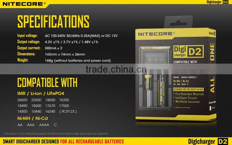 in stock Original Nitecore chargers D4/D2/I4/I2 18650 battery charger 12v 220v inverter with battery charger