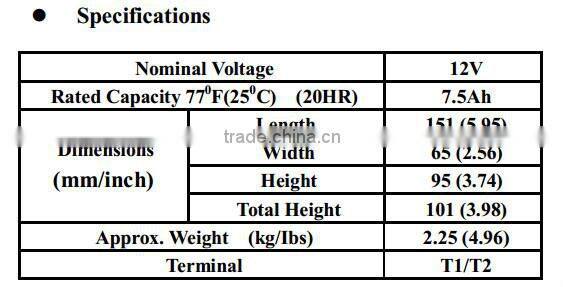 UPS battery 12V 7.5AH