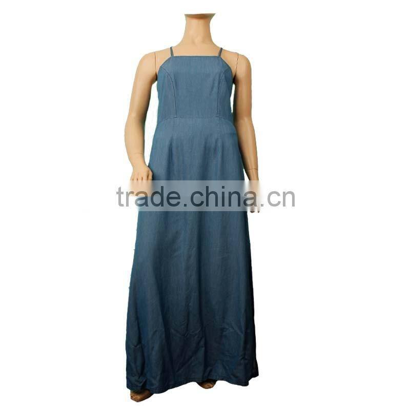 Backless adjustable blue color washed maxi women denim dress DD150932698