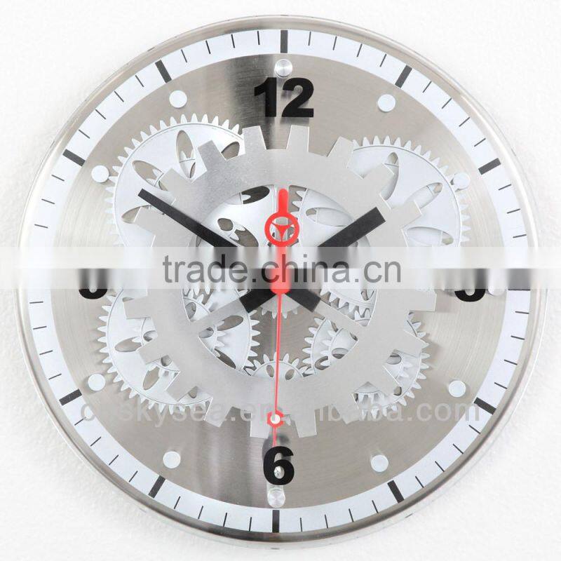 decorative moving-gear wall clock with glass cover, fashion design clock