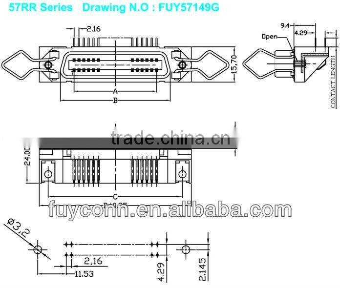 Champ PCB Mounting Amphenol Right Angle Solder DIP 24 Way connector 2.16mm Pitch Female Socket
