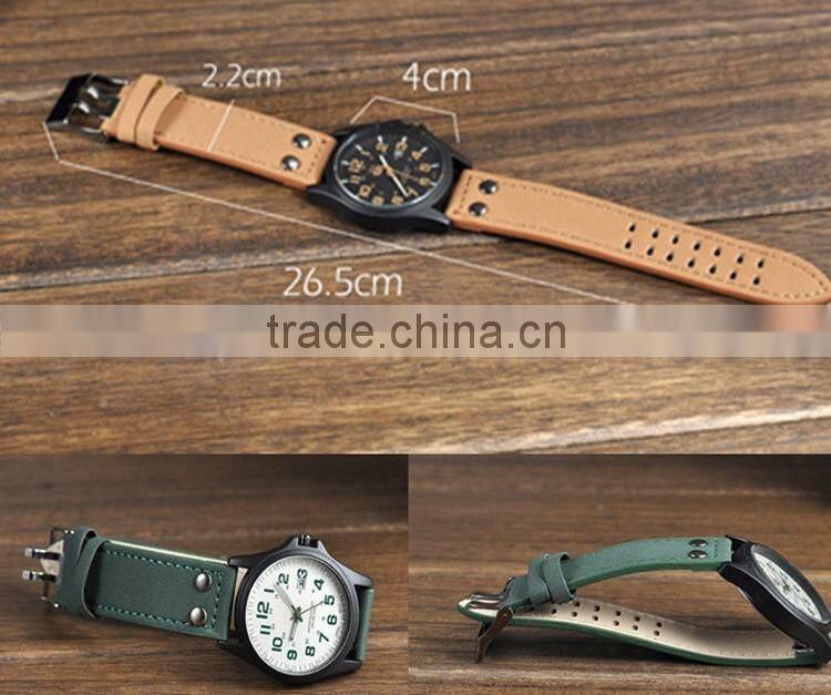 Fashion Leather Band Watches outdoor Sport Analog Quartz Date watch black matte