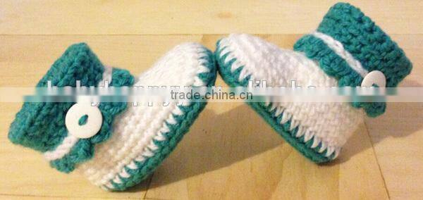 Green color optional hand crochet baby booties for baby