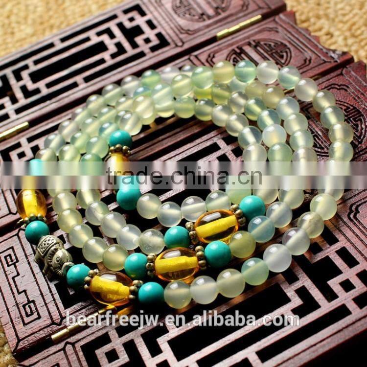 Multilayer Natural Prehnite Color Agate Tibetan Buddhist Buddha Amulets Yoga Wrist Meditation Prayer Mala Beads Wrap Bracelets