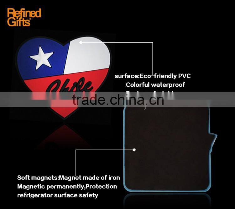 Variety Chile flag PVC Rubber Soft 3D Fridge Magnets OEM Menufacture ECO-friendly