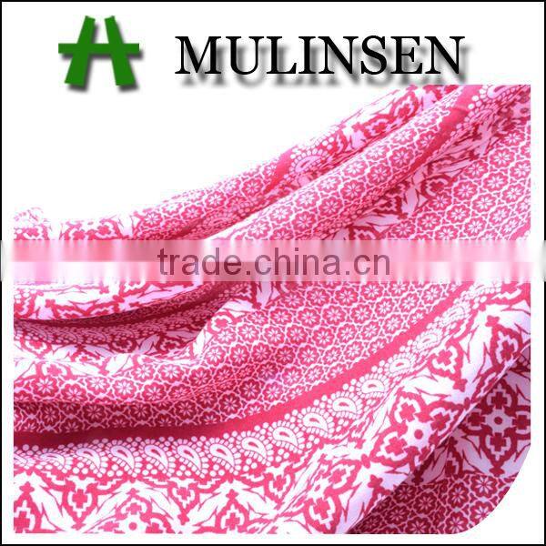 Mulinsen textile 16 years fabric factory/ 32sR ring spun viscose elastane printed fabric