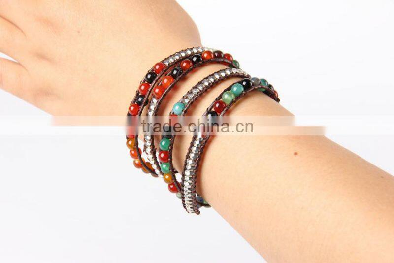 Wholesale Multi-layer Wrap Leather Bracelets & Bangles Fashion POP Jewelry 75cm Free Shipping!