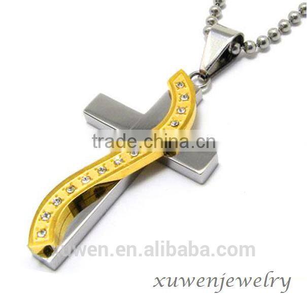 IPG gold color two tone zircon stainless steel jesus cross