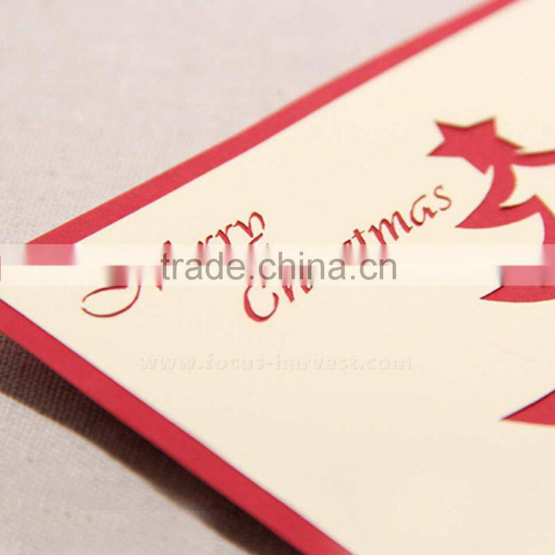 Handmade card 3D Christmas Theme Tree Kirigami Birthday New Year Party Invitation Card Up Greeting Card