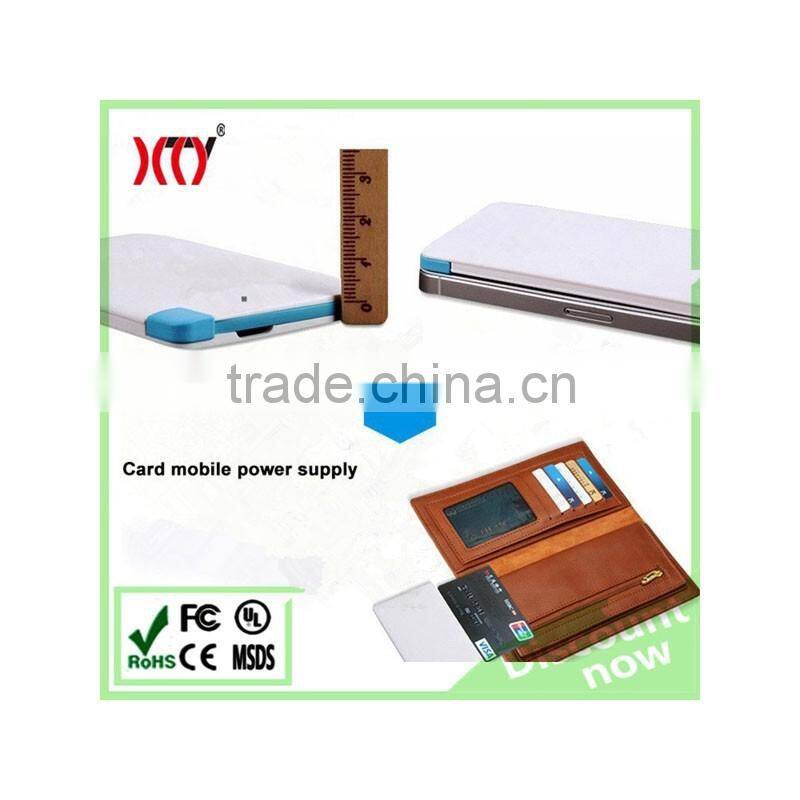 2500mAh lithium polymer battery credit card super slim Power Bank with built-in cable for phone digital device charger