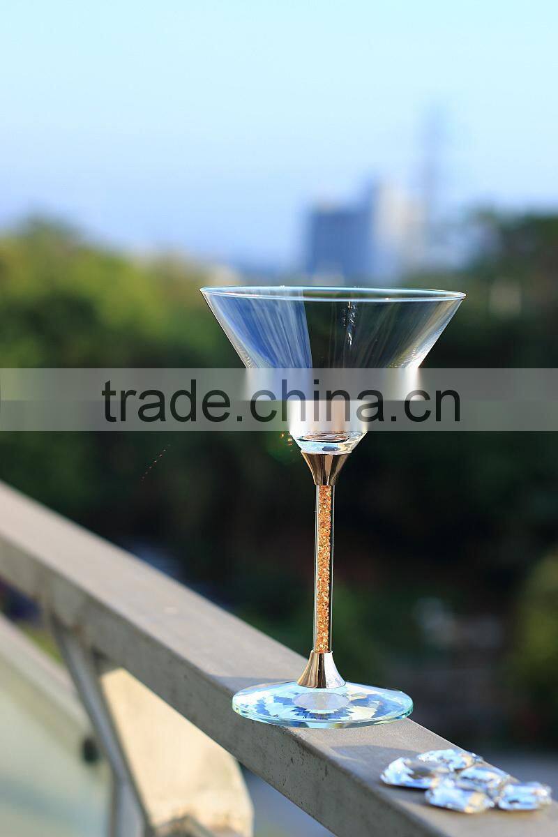 2015 new design lead free clear crystal 274ml wine glasses set with gold color stem